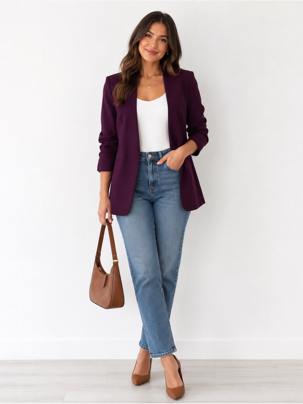 Calvin Klein Plum Purple Open Front Blazer Jacket NWT Size 14P
